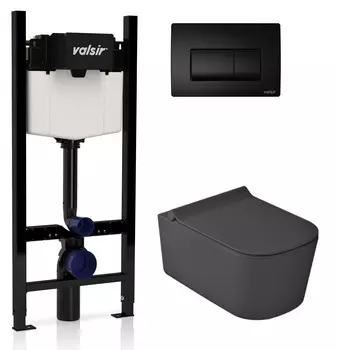 Комплект унитаз с инсталляцией Valsir KIT VSBM 5486NEMT Slim P1 + сиденье + кнопка черная матовая