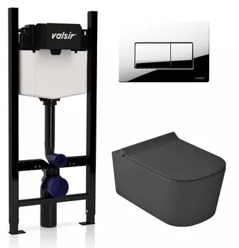 Комплект унитаз с инсталляцией Valsir KIT VSCR 5486NEMT Slim P1 + сиденье + кнопка хром глянцевый