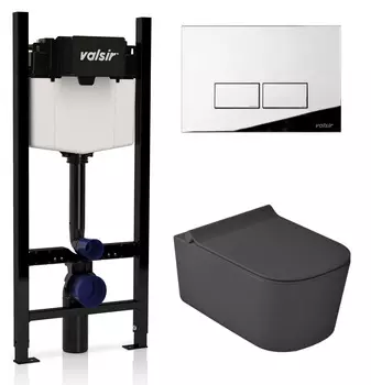 Комплект унитаз с инсталляцией Valsir KIT VSCR 5486NEMT Slim P3 + сиденье + кнопка хром глянцевый
