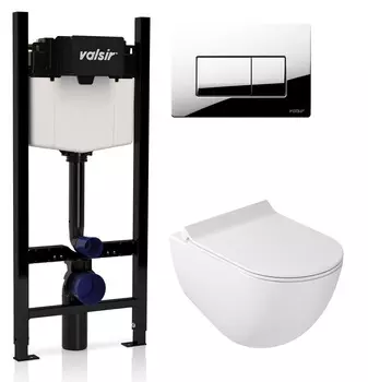 Комплект унитаз с инсталляцией Valsir KIT VSCR 7317 Slim P1 + сиденье + кнопка хром глянцевый