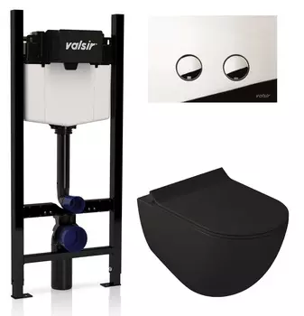 Комплект унитаз с инсталляцией Valsir KIT VSCR 7317NEMT Slim P4 + сиденье + кнопка хром глянцевый