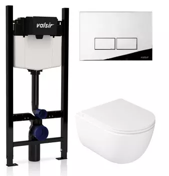 Комплект унитаз с инсталляцией Valsir KIT VSCR 7334 Std P3 + сиденье + кнопка смыва хром глянцевый