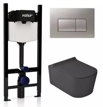 Комплект унитаз с инсталляцией Valsir KIT VSCrM 5486NEMT Slim P1 + сиденье + кнопка хром матовый