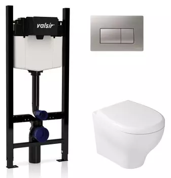 Комплект унитаз с инсталляцией Valsir KIT VSCrM 7212 Slim P1 + сиденье + кнопка смыва хром матовый