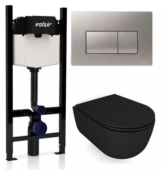 Комплект унитаз с инсталляцией Valsir KIT VSCrM 7334NEMT Slim P1 + сиденье + кнопка хром матовый