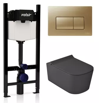 Комплект унитаз с инсталляцией Valsir KIT VSMG 5486NEMT Slim P1 + сиденье + кнопка золото матовое