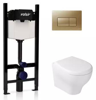 Комплект унитаз с инсталляцией Valsir KIT VSMG 7212 Slim P1 + сиденье + кнопка смыва золото матовое