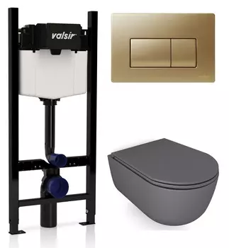 Комплект унитаз с инсталляцией Valsir KIT VSMG 7334GM Slim P1 + сиденье + кнопка золото матовое