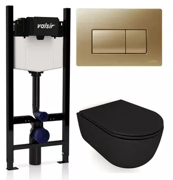Комплект унитаз с инсталляцией Valsir KIT VSMG 7334NEMT Slim P1 + сиденье + кнопка золото матовое