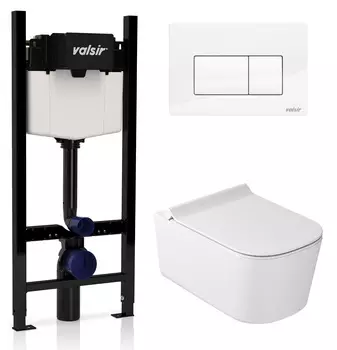Комплект унитаз с инсталляцией Valsir KIT VSWG 5486 Slim P1 + сиденье + кнопка белая глянцевая