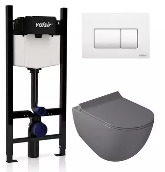Комплект унитаз с инсталляцией Valsir KIT VSWM 7317GM Slim P1 + сиденье + кнопка белая матовая