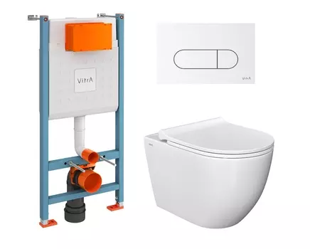 Комплект VitrA Aura 9873B003-7205 подвесной унитаз + инсталляция + кнопка