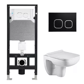 Комплект Weltwasser 10000006803 унитаз Kehlbach 004 GL-WT+ инсталляция + кнопка Amberg RD-BL