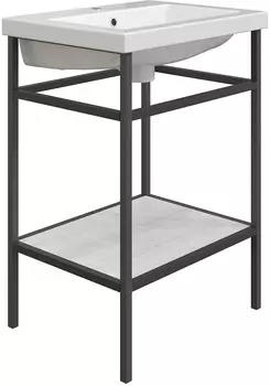 Консоль с раковиной DIWO Смоленск 60 напольная, черный муар/северное дерево (раковина Como 60)