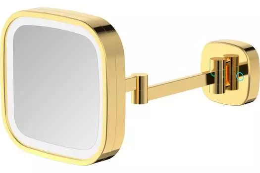 Косметическое зеркало Java S-M332LB настенное, с увеличением 3х, с подсветкой, золото матовое