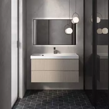 Мебель для ванной AQUAme S1 100 подвесная, 2 ящика, бежевая