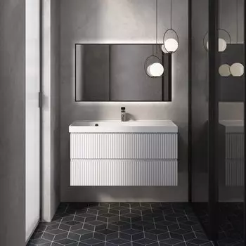 Мебель для ванной AQUAme S1 100 подвесная, 2 ящика, белый глянец