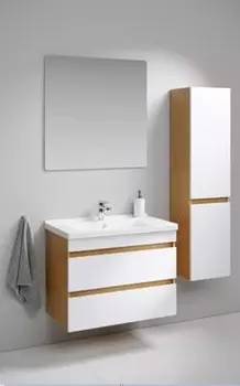 Мебель для ванной Aquanika Base 80 подвесная, 2 ящика, дуб золотой/белый