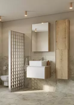 Мебель для ванной Aquaton Либерти 70 подвесная, столешница белый глянец, дуб эльвезия/белый глянец