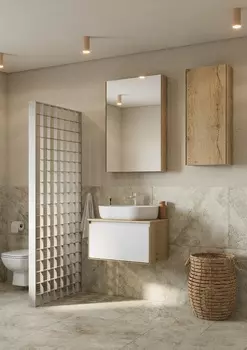 Мебель для ванной Aquaton Либерти 70 подвесная, столешница дуб эльвезия, дуб эльвезия/белый глянец