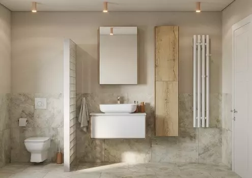 Мебель для ванной Aquaton Либерти 90 подвесная, столешница белый глянец, дуб эльвезия/белый глянец