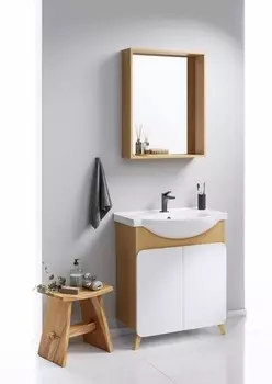 Мебель для ванной Aqwella Basic 75 напольная, дуб золотой/белый