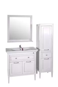 Мебель для ванной ASB-Woodline Гранда 85 белая (патина серебро)