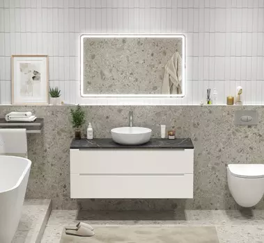 Мебель для ванной BelBagno Etna 120 с отверстием под смеситель, подвесная, 2 ящика, Bianco Lucido