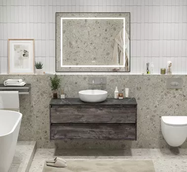 Мебель для ванной BelBagno Kraft 120 без отверстия под смеситель, подвесная, 2 ящика, Pino Pasadena