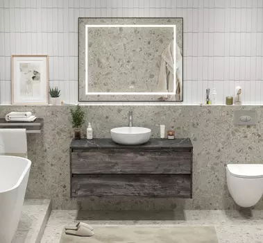 Мебель для ванной BelBagno Kraft 120 с отверстием под смеситель, подвесная, 2 ящика, Pino Pasadena