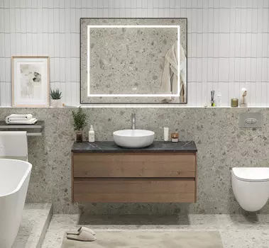 Мебель для ванной BelBagno Kraft 120 с отверстием под смеситель, подвесная, 2 ящика, Rovere Tabacco