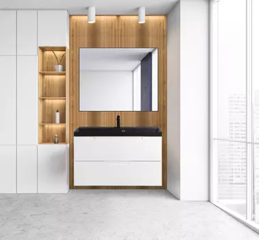 Мебель для ванной BelBagno Vittoria 100 подвесная, 2 ящика, Bianco Lucido (раковина BB1000/450-LV-ART-AST-NERO)