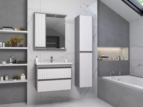 Мебель для ванной Brevita Balaton 80 подвесная с 2 ящиками белая, серая