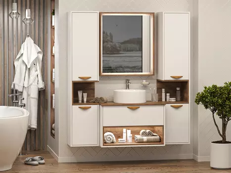 Мебель для ванной Brevita Bergen 80 с подстветкой, подвесная, дуб галифакс олово/белый