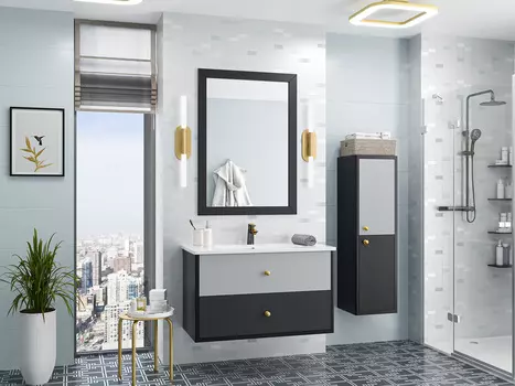 Мебель для ванной Brevita Кристиан 100 подвесная черная, серая