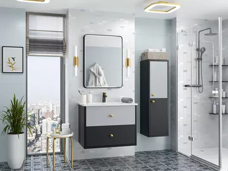 Мебель для ванной Brevita Кристиан 80 подвесная черная, серая