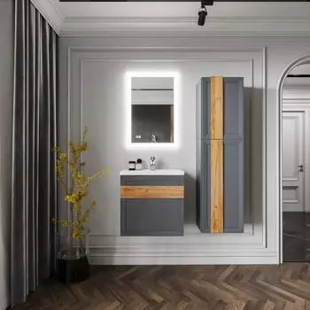 Мебель для ванной Бриклаер Берлин 60 оникс серый, ручка дуб золотой