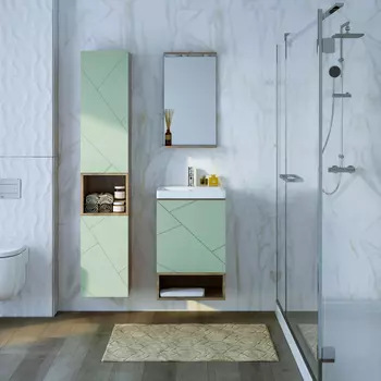 Мебель для ванной Бриклаер Кристалл 50 подвесная, дуб гранж песочный/фисташка