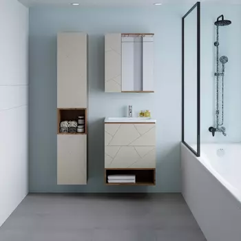 Мебель для ванной Бриклаер Кристалл 60 подвесная, дуб крафт табачный/латте