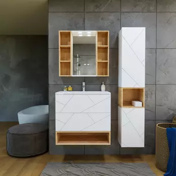 Мебель для ванной Бриклаер Кристалл 80 белая (два открытых шкафчика)