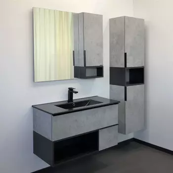 Мебель для ванной Comforty Франкфурт-75 бетон светлый, черная раковина (с раковиной Comforty 75E)