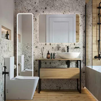 Мебель для ванной DIWO Элиста 100 напольная, с ящиком, черный муар/светлое дерево (раковина Moduo 55 Leaf)