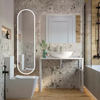 Мебель для ванной DIWO Элиста 100 напольная, белый муар/белый мрамор (раковина Moduo 55 Leaf)