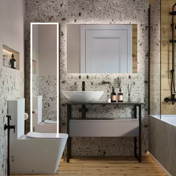 Мебель для ванной DIWO Элиста 100 напольная, антрацит/черный муар/черный мрамор (раковина Moduo 55 Leaf)