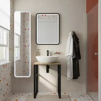 Мебель для ванной DIWO Элиста 60 напольная, черный муар/светлое дерево (раковина Moduo 55 Leaf)