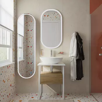 Мебель для ванной DIWO Элиста 60 напольная, белый муар/белый мрамор/светлое дерево (раковина Moduo 55 Leaf)