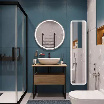 Мебель для ванной DIWO Элиста 80 напольная, с ящиком, черный муар/светлое дерево (раковина Moduo 55 Leaf)