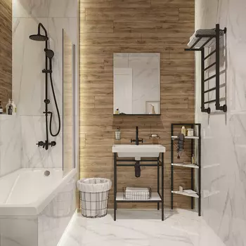 Мебель для ванной DIWO Смоленск 60 напольная, черный муар/северное дерево (раковина Moduo 60)