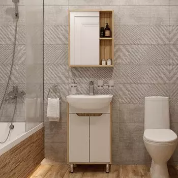 Мебель для ванной DIWO Углич 50 напольная, белый/светлое дерево