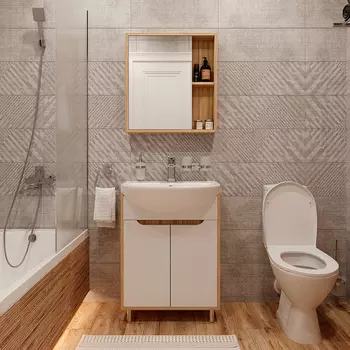 Мебель для ванной DIWO Углич 60 напольная, белый/светлое дерево